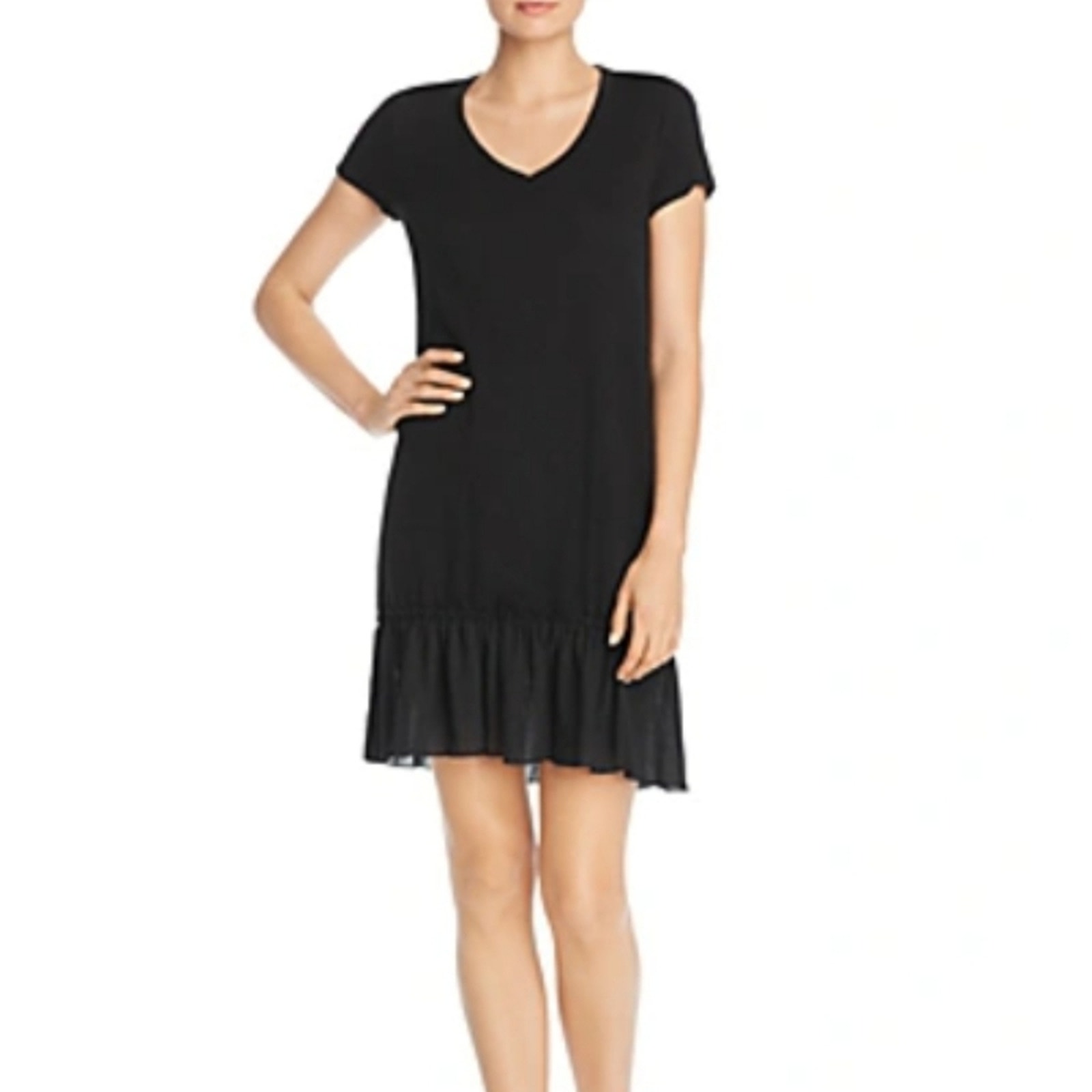 Atm Anthony Thomas Melillo Black Sz L T-Shirt Dress Short Sleeve V Neck Cotton